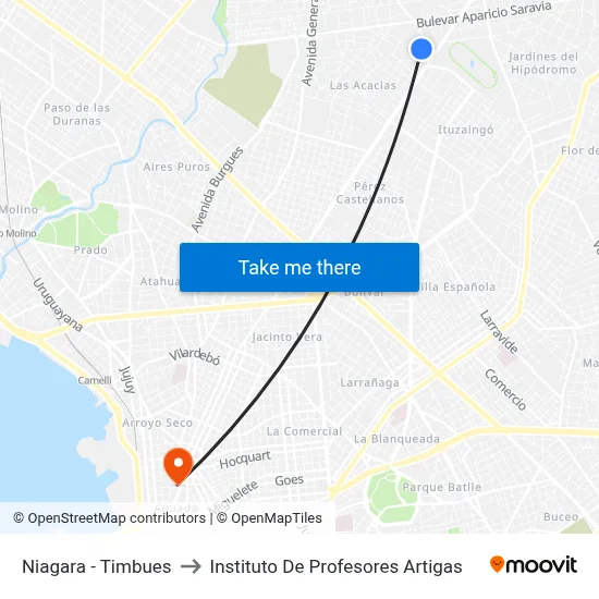 Niagara - Timbues to Instituto De Profesores Artigas map