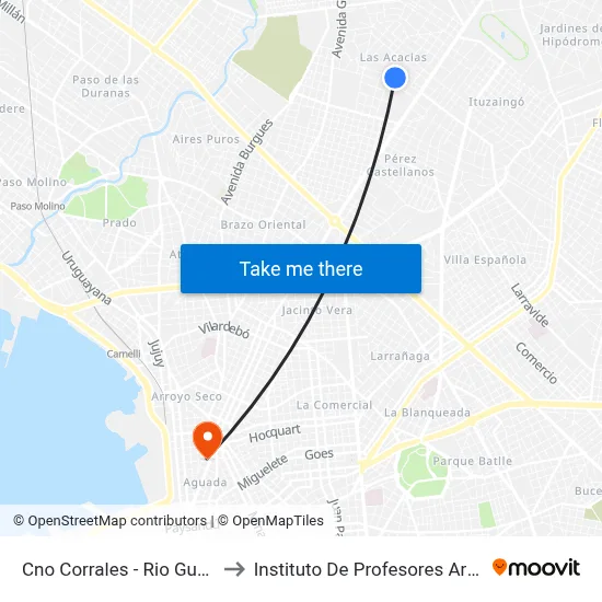 Cno Corrales - Rio Guayas to Instituto De Profesores Artigas map