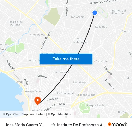 Jose Maria Guerra Y Iguazu to Instituto De Profesores Artigas map