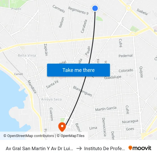 Av Gral San Martin Y Av Dr Luis Alberto De Herrera to Instituto De Profesores Artigas map