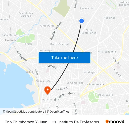 Cno Chimborazo Y Juan Rosas to Instituto De Profesores Artigas map