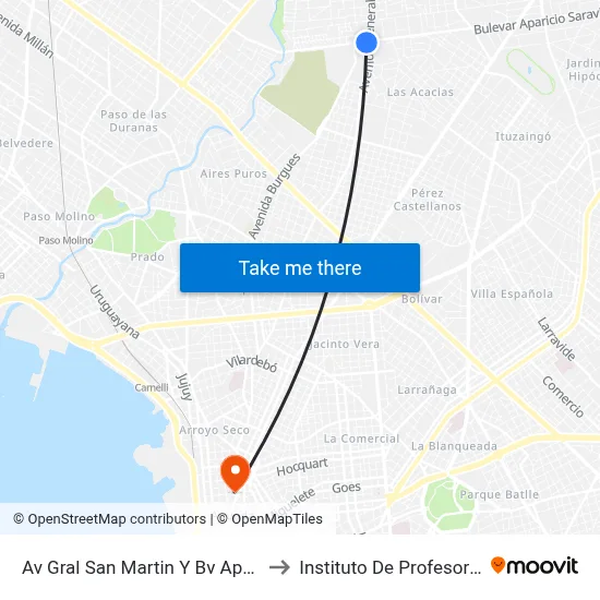 Av Gral San Martin Y Bv Aparicio Saravia to Instituto De Profesores Artigas map