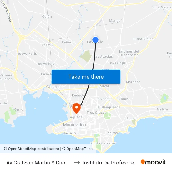 Av Gral San Martin Y Cno Tte Rinaldi to Instituto De Profesores Artigas map