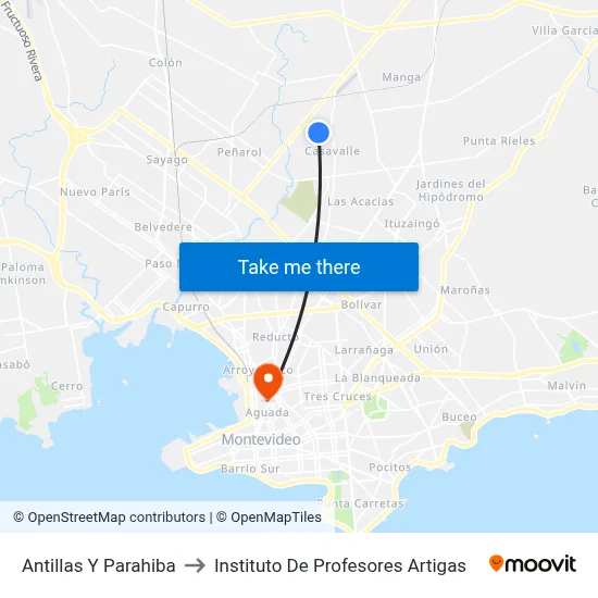 Antillas Y Parahiba to Instituto De Profesores Artigas map