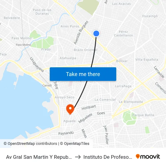 Av Gral San Martin Y Republica De Chipre to Instituto De Profesores Artigas map