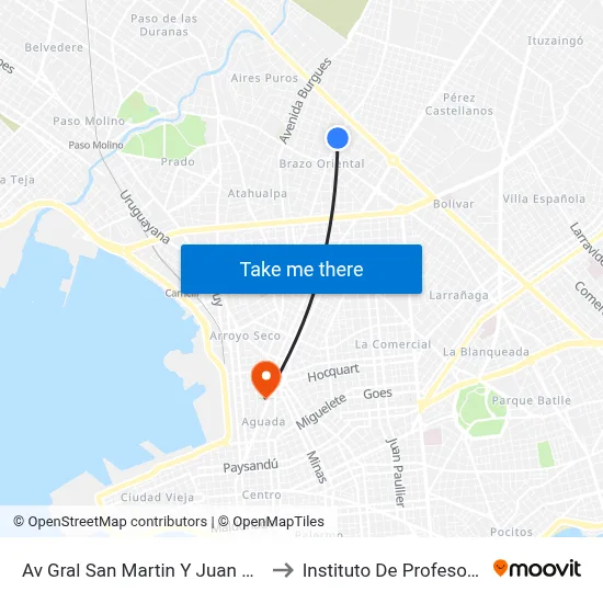 Av Gral San Martin Y Juan Jose Quesada to Instituto De Profesores Artigas map