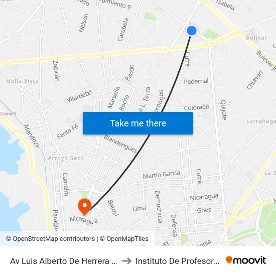 Av Luis Alberto De Herrera - Gualeguay to Instituto De Profesores Artigas map