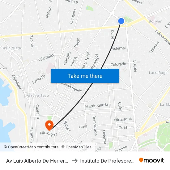 Av Luis Alberto De Herrera - Marne to Instituto De Profesores Artigas map