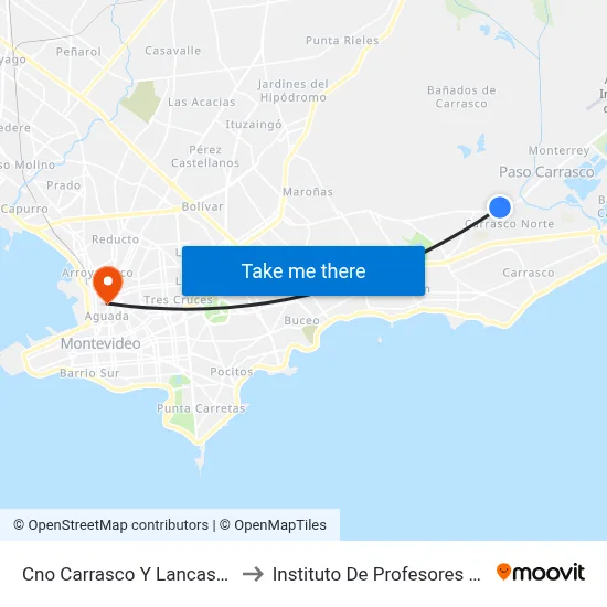 Cno Carrasco Y Lancasteriana to Instituto De Profesores Artigas map