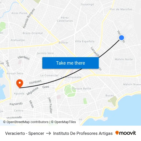 Veracierto - Spencer to Instituto De Profesores Artigas map