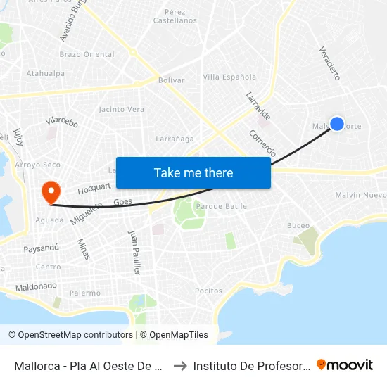 Mallorca - Pla Al Oeste De Roberto Berro to Instituto De Profesores Artigas map