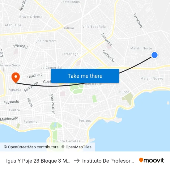 Igua Y Psje 23 Bloque 3 Malvin Norte to Instituto De Profesores Artigas map