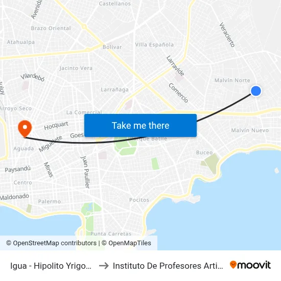 Igua - Hipolito Yrigoyen to Instituto De Profesores Artigas map