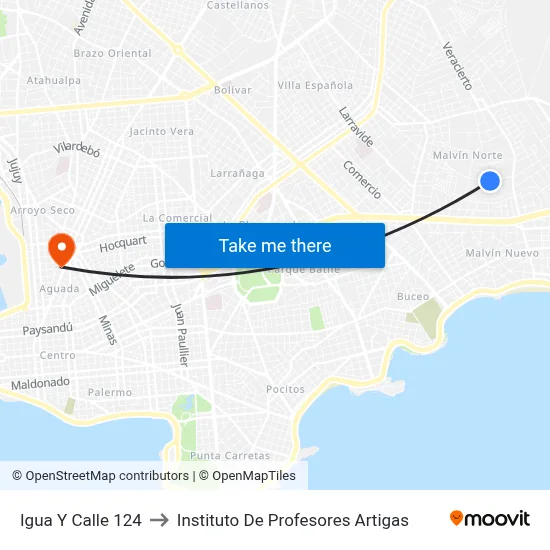 Igua Y Calle 124 to Instituto De Profesores Artigas map