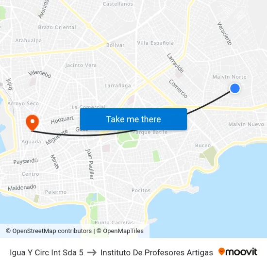 Igua Y Circ Int Sda 5 to Instituto De Profesores Artigas map
