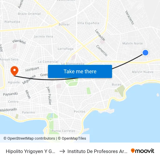 Hipolito Yrigoyen Y Godoy to Instituto De Profesores Artigas map