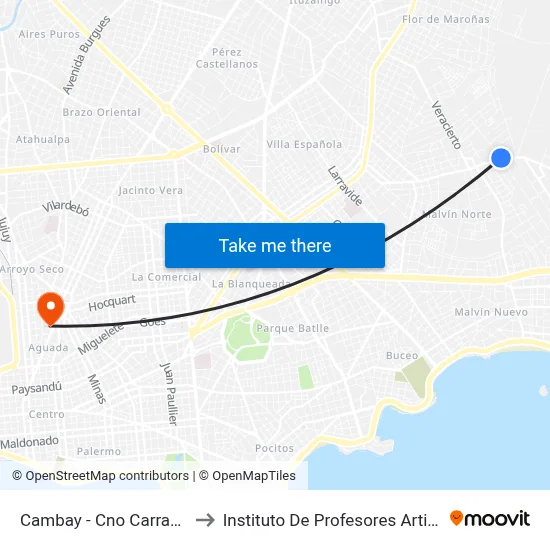 Cambay - Cno Carrasco to Instituto De Profesores Artigas map