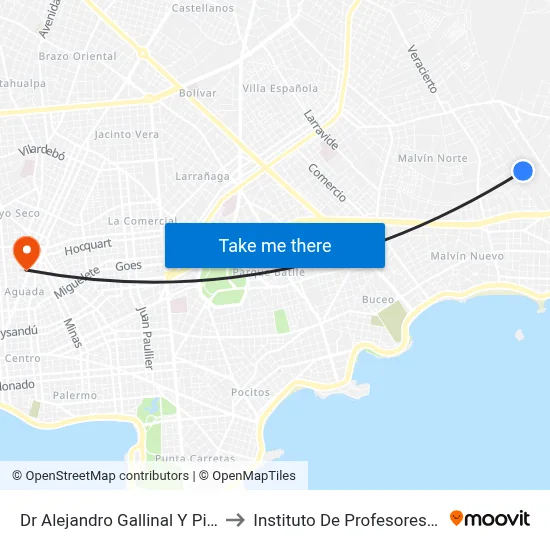 Dr Alejandro Gallinal Y Pitagoras to Instituto De Profesores Artigas map
