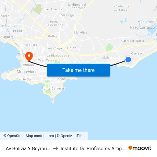 Av Bolivia Y Beyrouth to Instituto De Profesores Artigas map