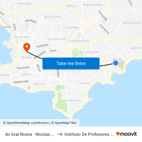 Av Gral Rivera - Nicolas Piaggio to Instituto De Profesores Artigas map