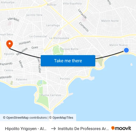 Hipolito Yrigoyen - Almeria to Instituto De Profesores Artigas map