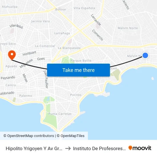Hipolito Yrigoyen Y Av Gral Rivera to Instituto De Profesores Artigas map