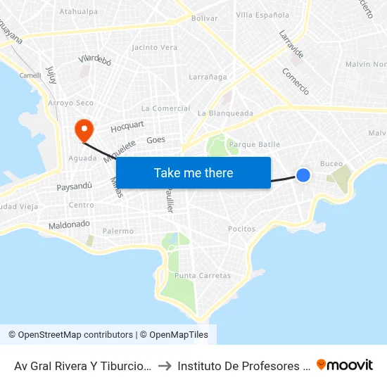 Av Gral Rivera Y Tiburcio Gomez to Instituto De Profesores Artigas map