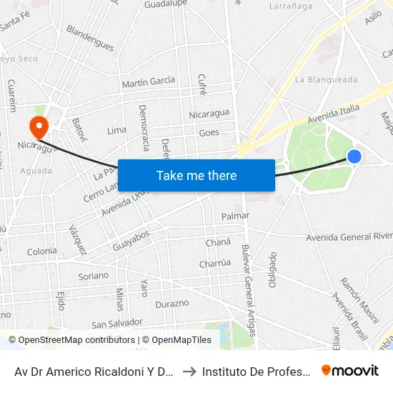 Av Dr Americo Ricaldoni Y Dr Atilio Narancio to Instituto De Profesores Artigas map