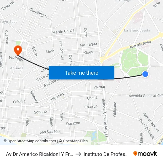 Av Dr Americo Ricaldoni Y Francisco Llambi to Instituto De Profesores Artigas map