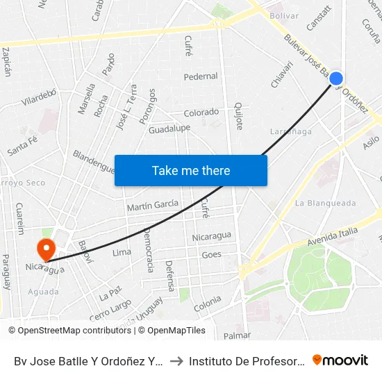 Bv Jose Batlle Y Ordoñez Y Emilio Raña to Instituto De Profesores Artigas map