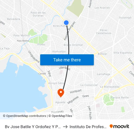 Bv Jose Batlle Y Ordoñez Y Pantaleon Artigas to Instituto De Profesores Artigas map