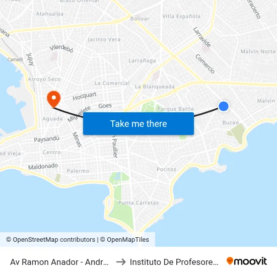 Av Ramon Anador - Andres Aguiar to Instituto De Profesores Artigas map