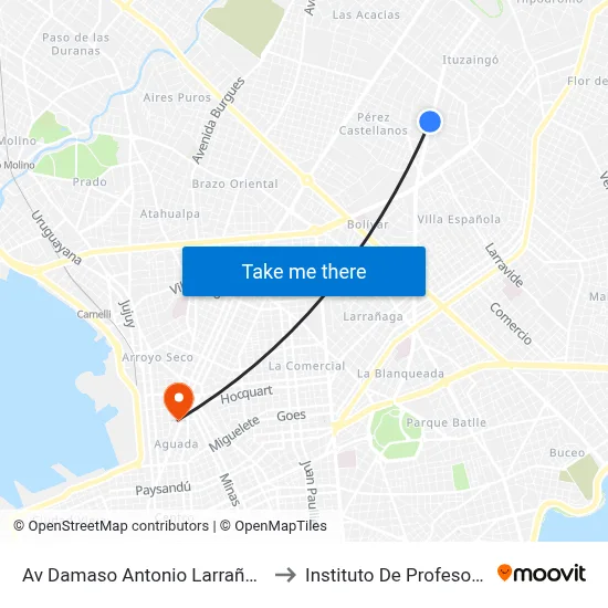 Av Damaso Antonio Larrañaga Y Londres to Instituto De Profesores Artigas map