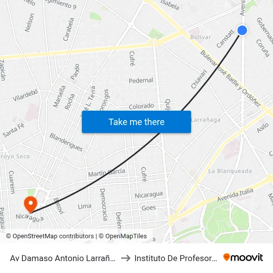 Av Damaso Antonio Larrañaga - Parma to Instituto De Profesores Artigas map