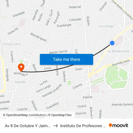 Av 8 De Octubre Y Jaime Cibils to Instituto De Profesores Artigas map