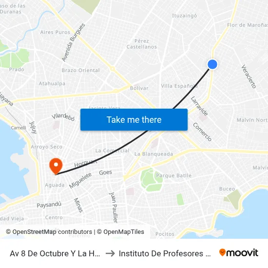 Av 8 De Octubre Y La Habana to Instituto De Profesores Artigas map