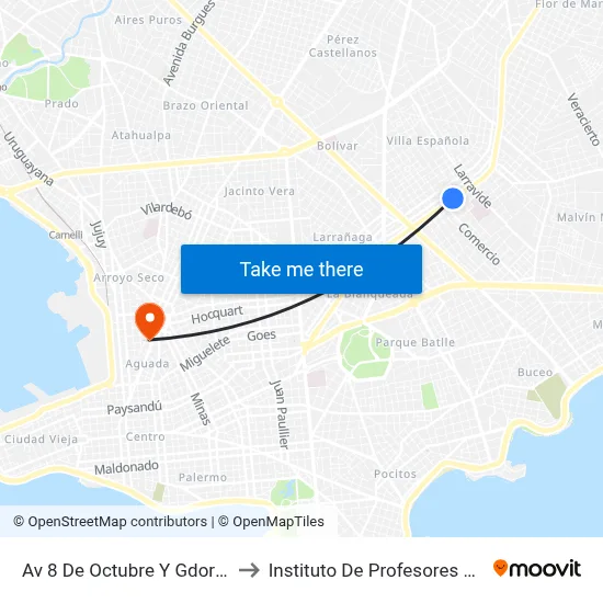 Av 8 De Octubre Y Gdor Viana to Instituto De Profesores Artigas map