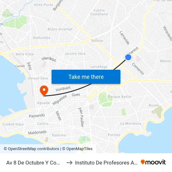 Av 8 De Octubre Y Comercio to Instituto De Profesores Artigas map