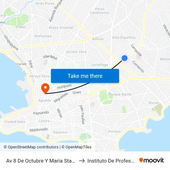 Av 8 De Octubre Y Maria Stagnero De Munar to Instituto De Profesores Artigas map