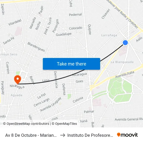 Av 8 De Octubre - Mariano Moreno to Instituto De Profesores Artigas map
