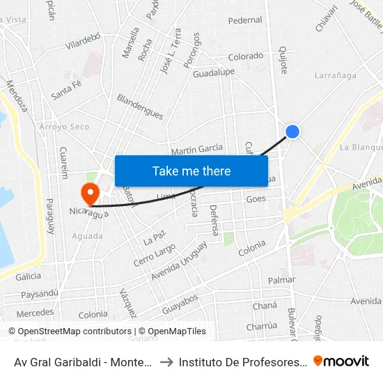 Av Gral Garibaldi - Monte Caseros to Instituto De Profesores Artigas map