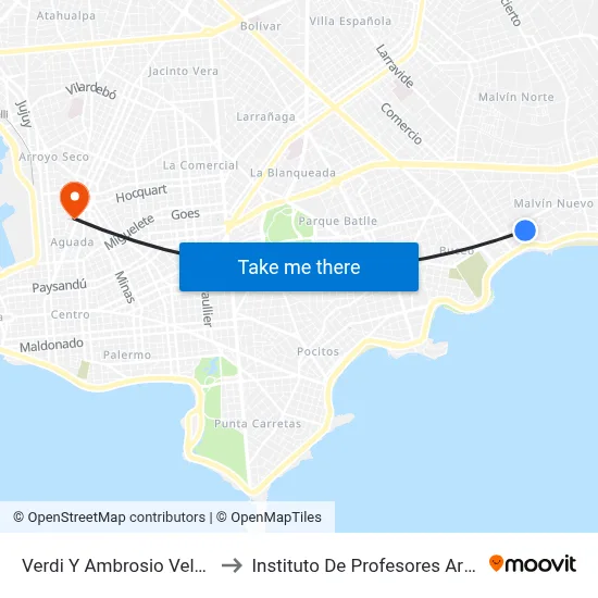 Verdi Y Ambrosio Velazco to Instituto De Profesores Artigas map