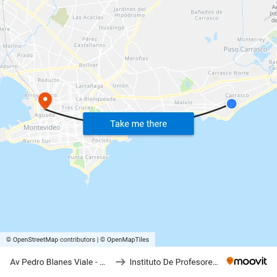 Av Pedro Blanes Viale - Miraflores to Instituto De Profesores Artigas map