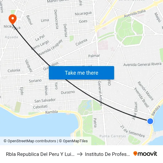 Rbla Republica Del Peru Y Luis Cincinato Bollo to Instituto De Profesores Artigas map