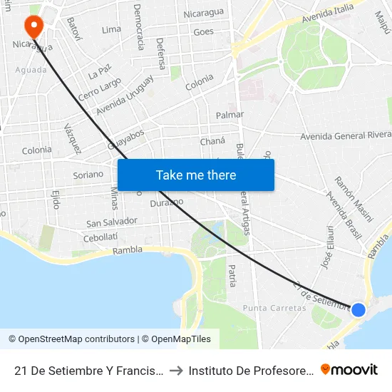 21 De Setiembre Y Francisco A Vidal to Instituto De Profesores Artigas map