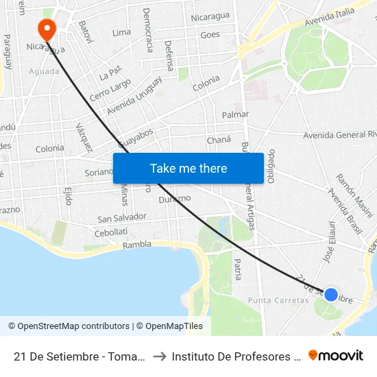 21 De Setiembre - Tomas Diago to Instituto De Profesores Artigas map