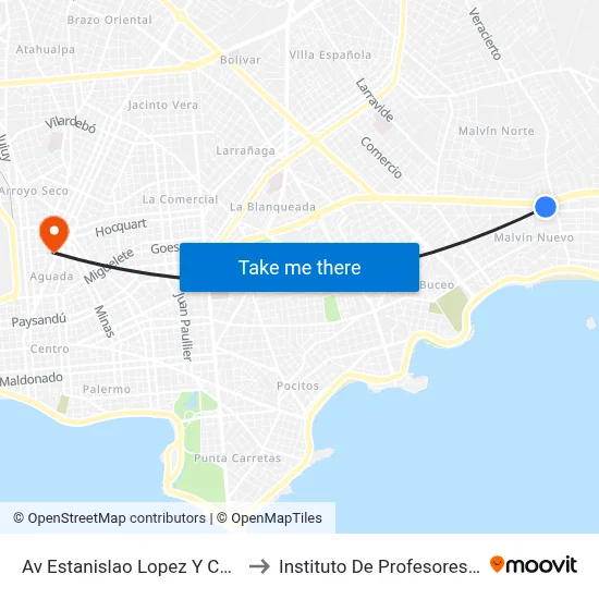 Av Estanislao Lopez Y Candelaria to Instituto De Profesores Artigas map