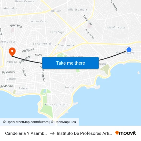 Candelaria Y Asamblea to Instituto De Profesores Artigas map