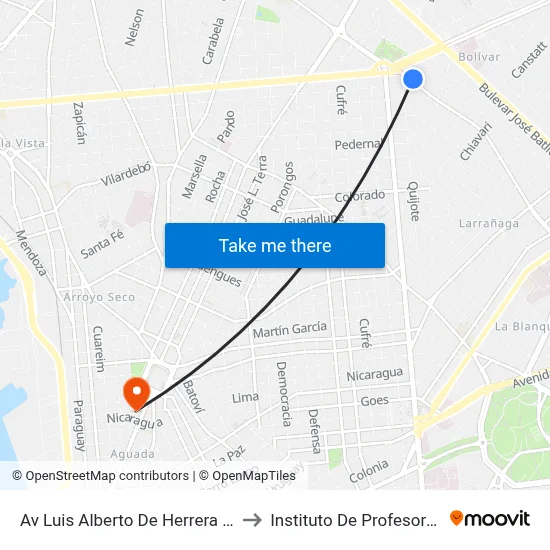 Av Luis Alberto De Herrera Y Valladolid to Instituto De Profesores Artigas map