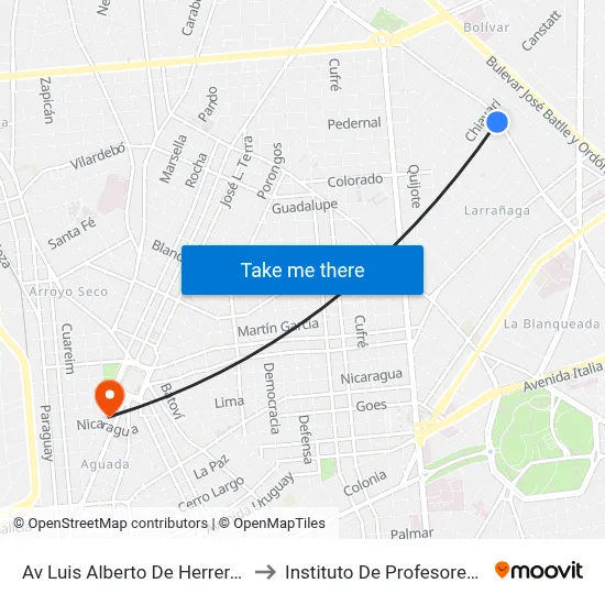 Av Luis Alberto De Herrera Y Cadiz to Instituto De Profesores Artigas map